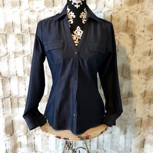 express denim blue 100% cotton button down blouse-